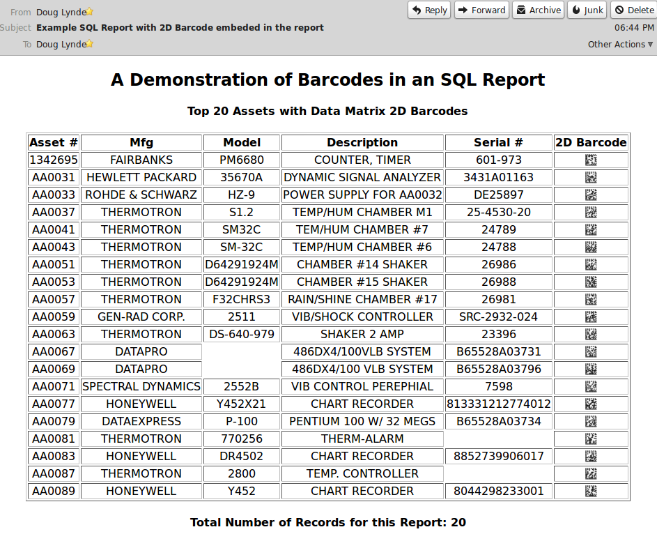 Email with Barcodes